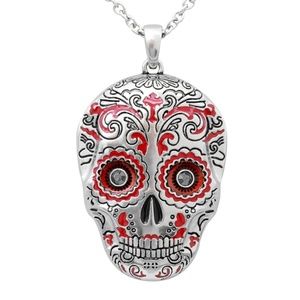 Muerte Roja Red Sugar Skull Necklace Crystals